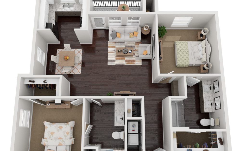Essex - 2 bedroom floorplan layout with 2 bathrooms and 1199 square feet
